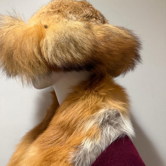 Red fox fur scarf & hat luxurious long hair Cossack hat new gold fox long scarf - Picture 2 of 16